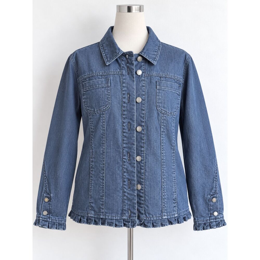 Denim Jacket with cute ruffle detail Size Medium 214